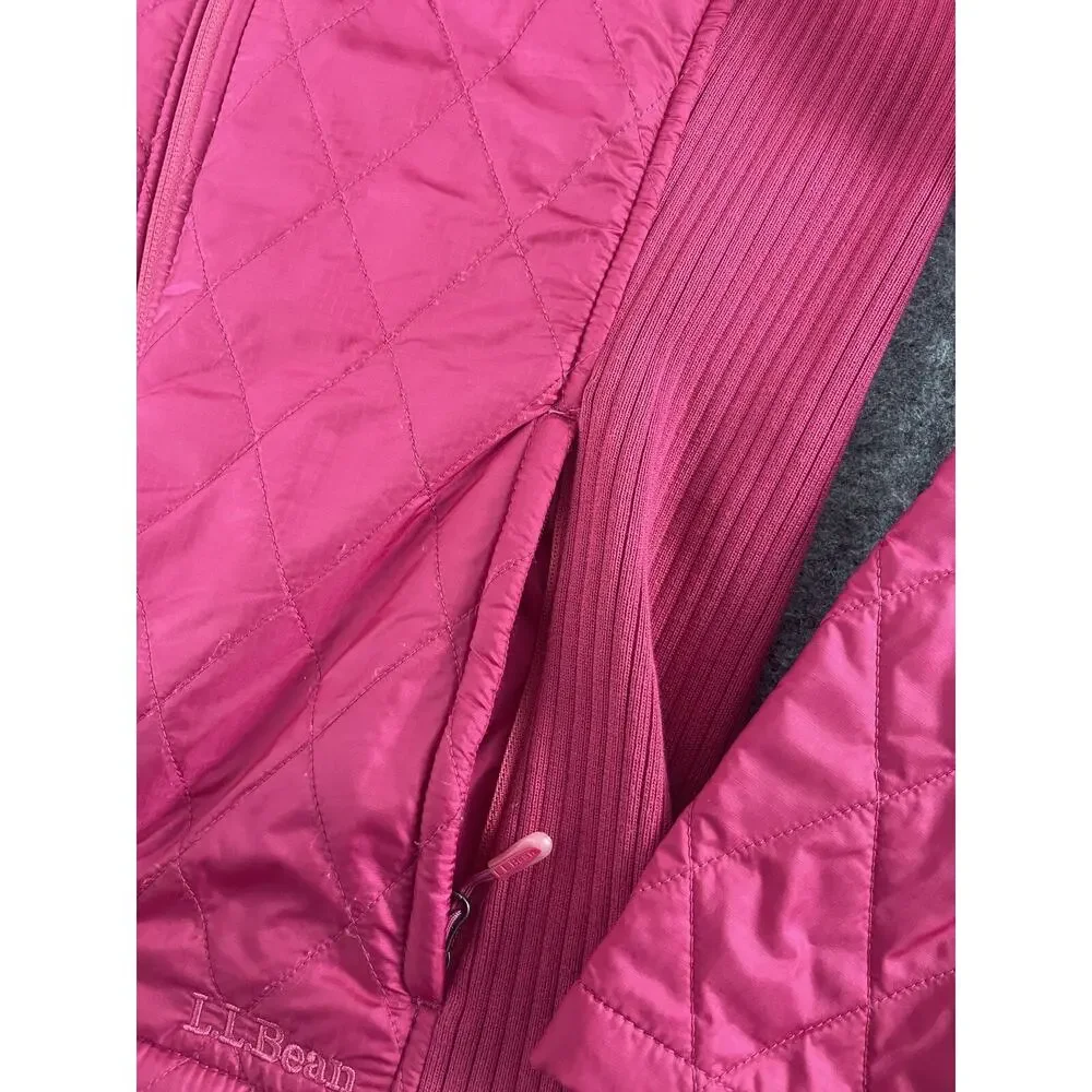 LL Bean Jacket Women’s Medium Pink Windbreaker Pockets Lined Fur N313